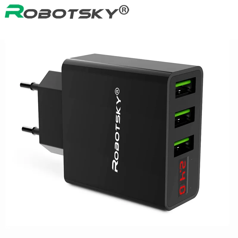 

3 Port USB Phone Charger LED Display EU/US Plug The Max 2.4A Universal Smart Fast Charging Mobile Wall Charger for iPhone iPad