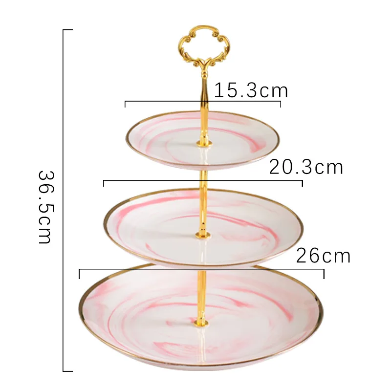 1 шт. Европейский стеллаж для торта мраморная позолоченная керамическая двухслойная трехслойная Фруктовая тарелка Свадебный день рождения поднос для закусок - Цвет: Pink 3 layer