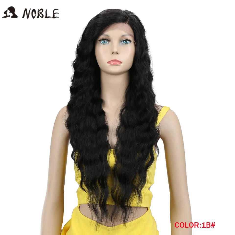 Благородные волосы для наращивания на кружеве парик 28 дюймов длинные глубокие волны красный афроамериканский синтетический парик на кружеве для женщин - Цвет: # 1B