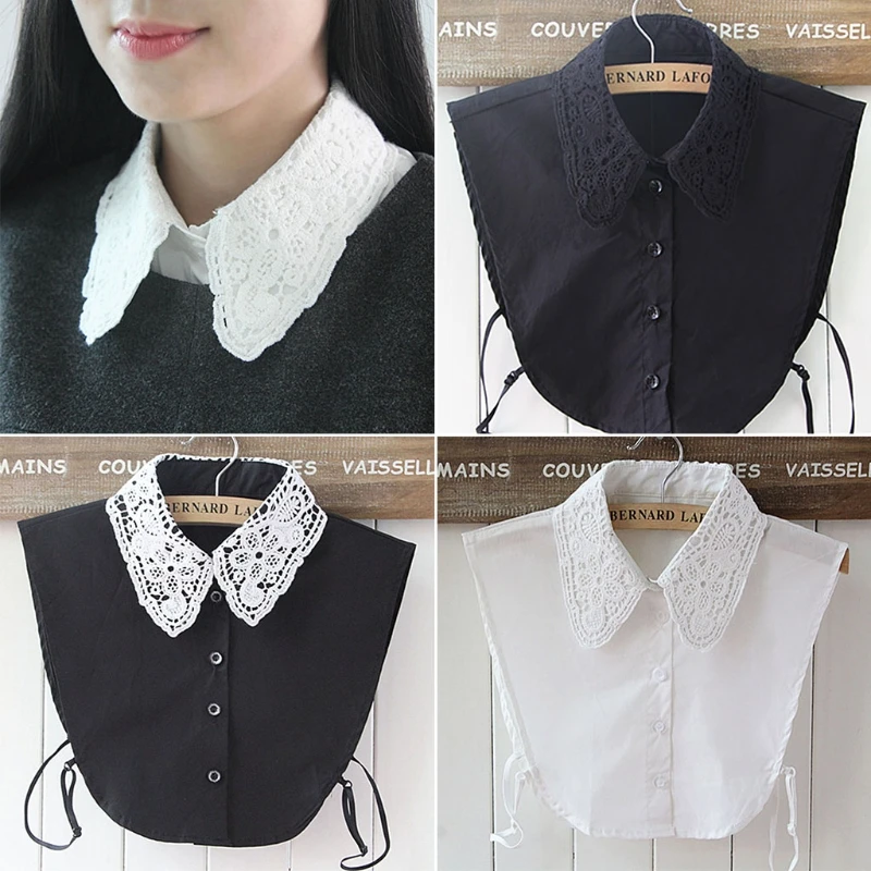 

Women Pure Color Lace Detachable Lapel Choker Necklace Shirt Fake False Collar W30
