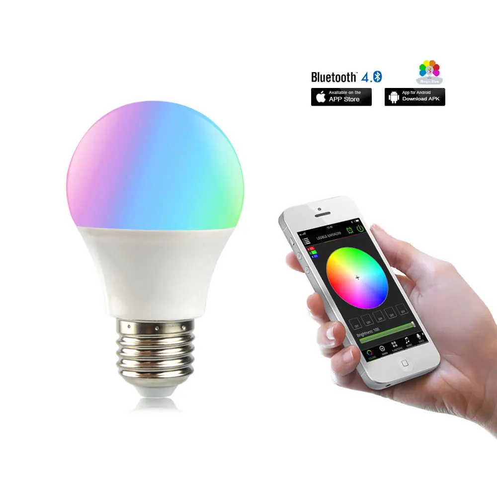 Dimmable Smart RGBW LED lamp 4.5W E27 AC 85V 265V Bluetooth 4.0 APP