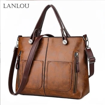 

LAN LOU Women Bags Shoulder Bag Vintage bags for women 2019 Casual Fashion Handbags High Quality PU Leather New Messenger bag