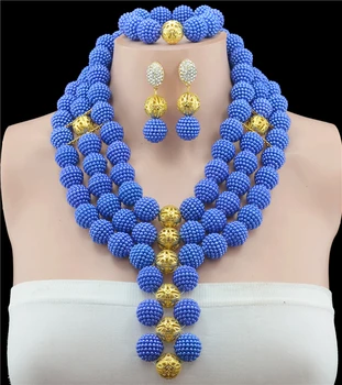 

2016 Fashionable Blue Nigerian Wedding African Beads Jewelry Sets Costume Indian Bridal Necklace Jewelry Set Free Shipping