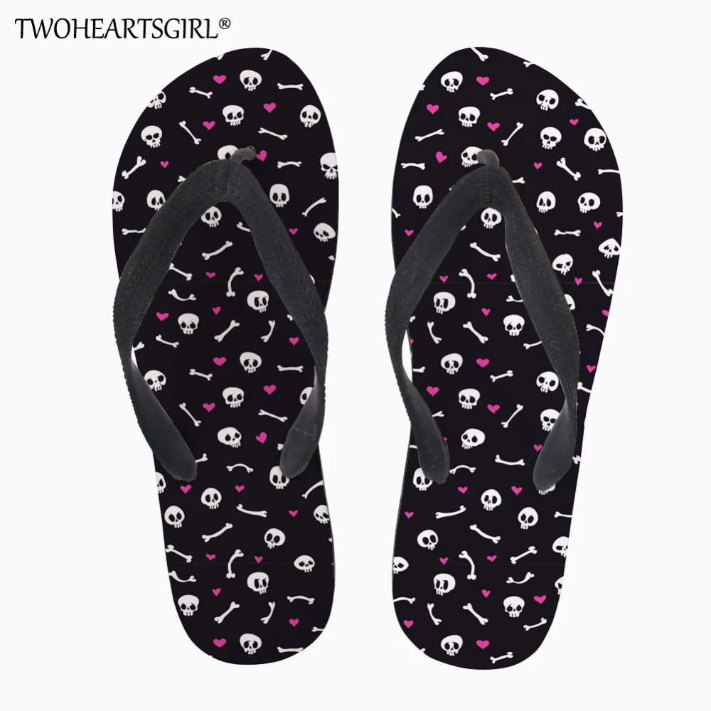 

Twoheartsgirl Summer Women Flips Flops Comfortable Cute Skull Flat Sandals Slippers for Women Designer Female Ladies Flipflops