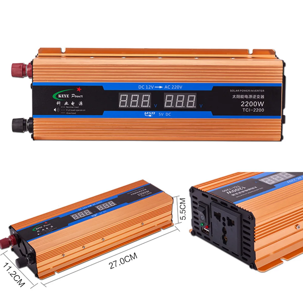  Inversor de corriente de automóviles de 2200W 12 V CA 220 V cargador Convertidor para coche 12 volt