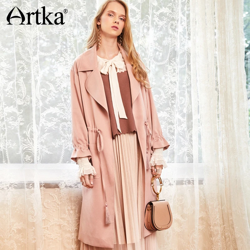 

ARTKA Sping New Women's Pink Fashion Belt Coat Jacket With Sashes FA10083C
