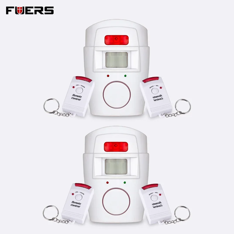 

FUERS 2pcs Wireless Home Security Detector Alarm System Infrared Sensor PIR Anti-theft Motion Detector with 4 Remote Controller