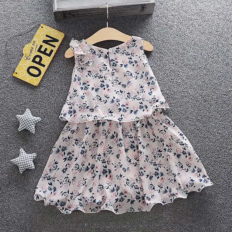 New Girls Summer Floral Dress +Sun Hat 2Pcs Kids A-Line Beach Vestidos Toddler Baby Girl Sleeveless Back Buttons Dresses Clothes (4)