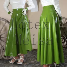 Английская стильная женская плиссированная длинная латексная юбка длиной до щиколотки в однотонном зеленом цвете без молнии с ручной работы