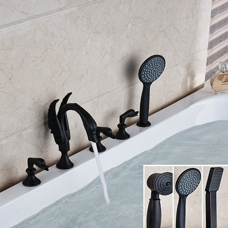 

Luxury Oil Rubbed Bronze Swan Faucet Hand Shower Deck Mounted Tub Mixer Tap