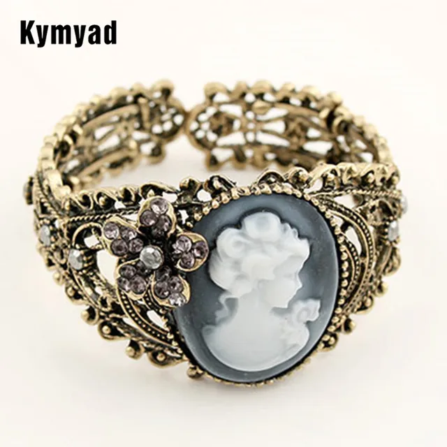 Kymyad Bracelet Femme Vintage Cameo Carved Hollow Cuff Bracelets Kymyad Bracelet Femme Vintage Cameo Carved Hollow Cuff Bracelets Bangles For Women Bijoux Crystal One Direction