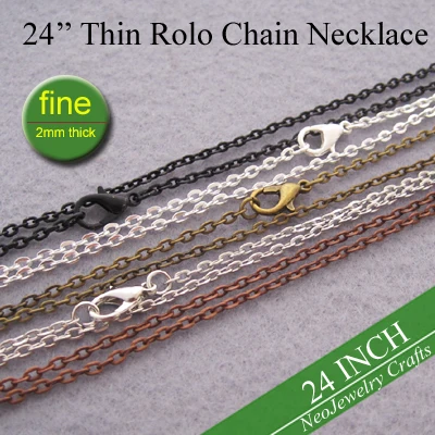 50 шт-60 см Роло цепи ожерелье, 24 дюйма ожерелье из тонкой цепочки, 2 мм Плоская овальная цепочка с соединительным кольцом, 2" ожерелье цепи