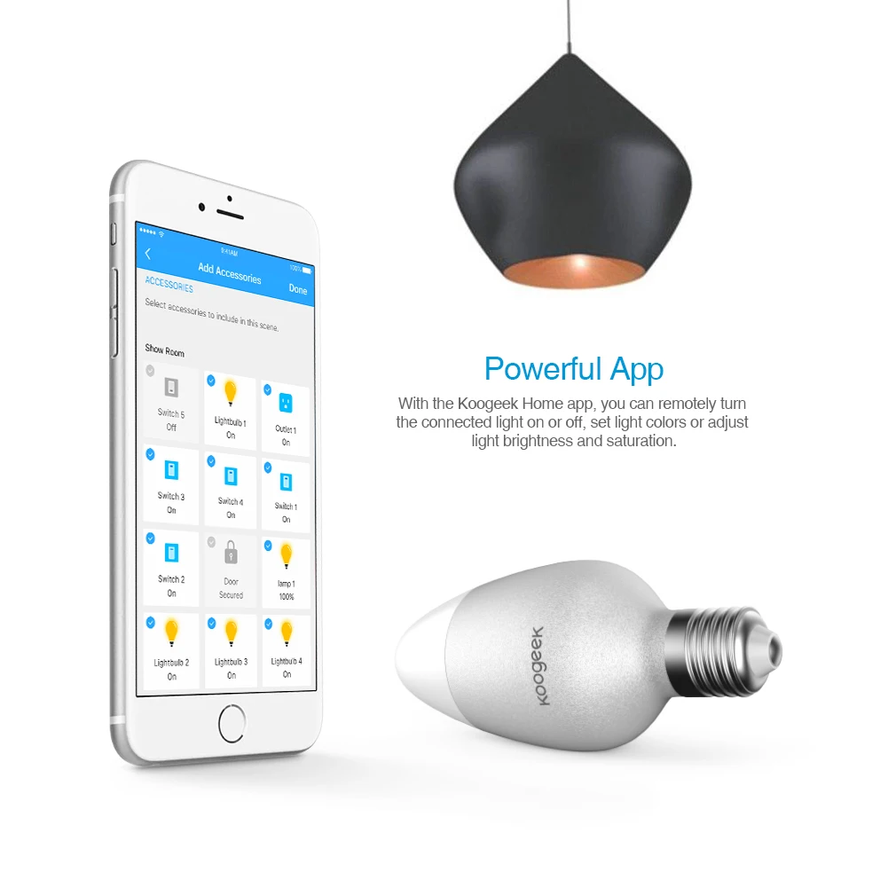 Koogeek 8W светодиоидная лампа с регулируемой яркостью Wifi светильник E26 умная