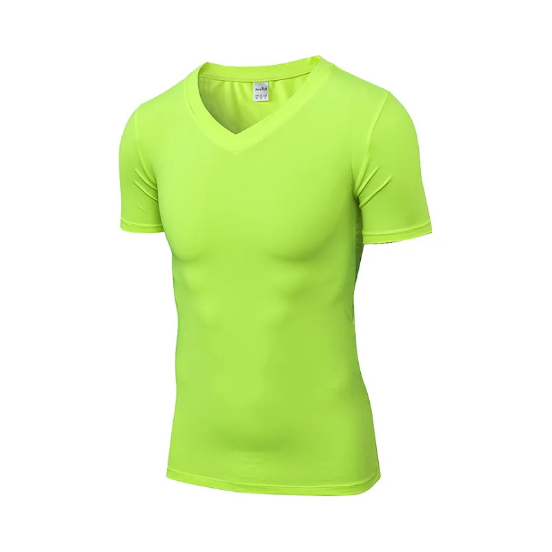 Мужские топы, футболки, бодибилдинг, быстросохнущая спортивная футболка с v-образным вырезом и коротким рукавом, мужские тренды, фитнес-футболка - Цвет: GREEN