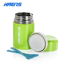 HAERS 750 ML Heißer Kostwärmer Edelstahl Vakuumisolierte Lebensmittel Thermos mit Tasche Grün Farbe Lebensmittelbehälter für Kinder LTH-750A