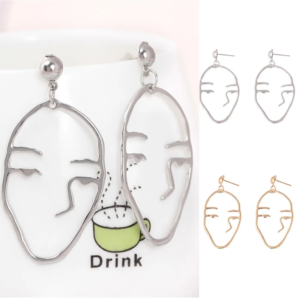 

Susenstone 2019 1Pair Retro Art Abstract Cutout Face Dangle Drop Earrings Lady Hollow Jewelry high quality