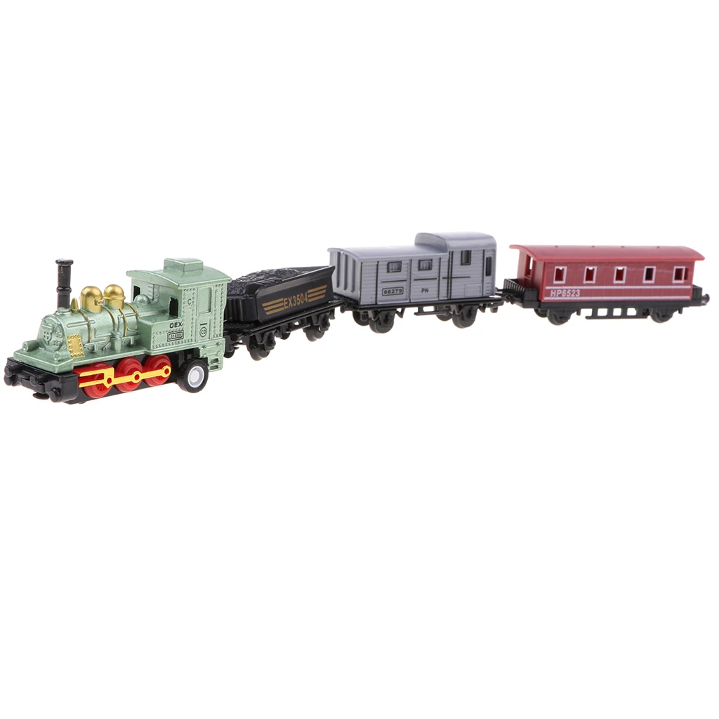 Green Mini Alloy Diecast Retro Steam Train Pull Back Car Toy Set for Kids Boys, Party Favors