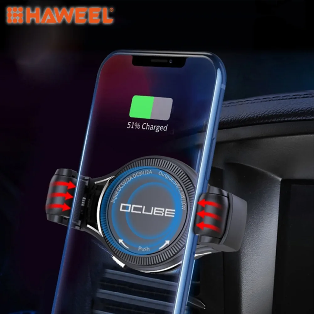 HAWEEL QC2.0 / QC3.0 Wireless Charger Car Air Outlet Holder Charger,Support 4 inch to 6.5 inch Phones For iPhone and Smartphone