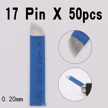 

50 PCS 17 Pin Tattoo Needles Permanent Makeup Eyebrow Embroidery Blade For 3D Microblading Manual Tattoo Pen
