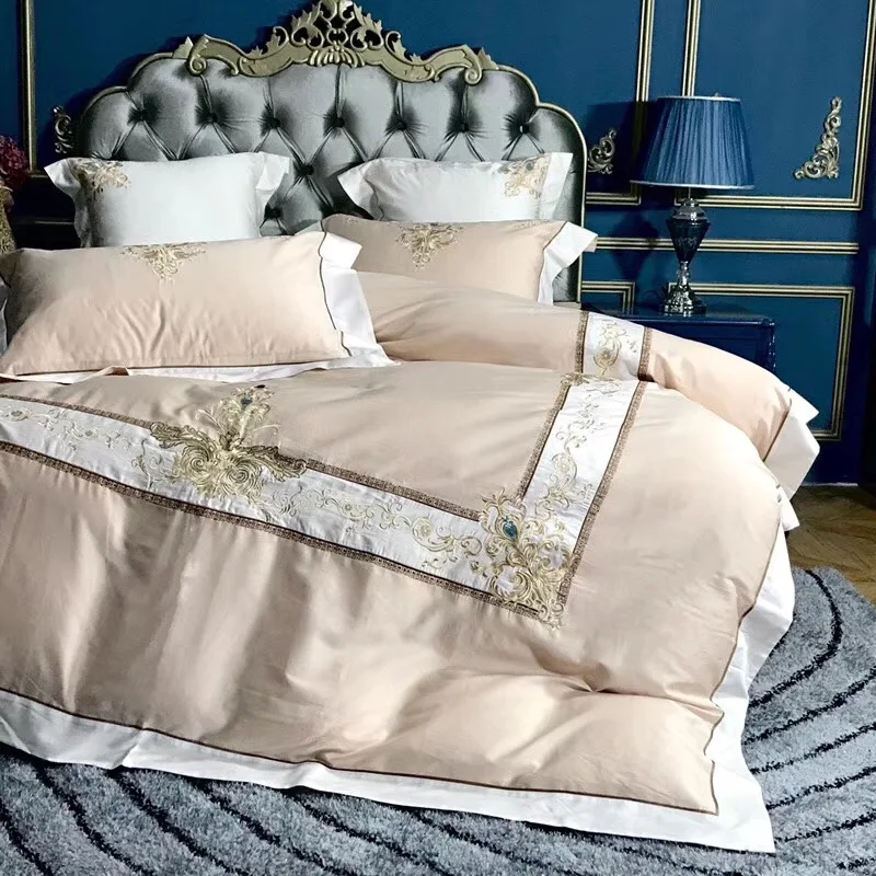 

80S Egyptian Cotton Luxury Embroidery Bedding Set Queen King Size Comfortable Duvet Cover Bed Linen Bed sheet Pillowcases 4pcs