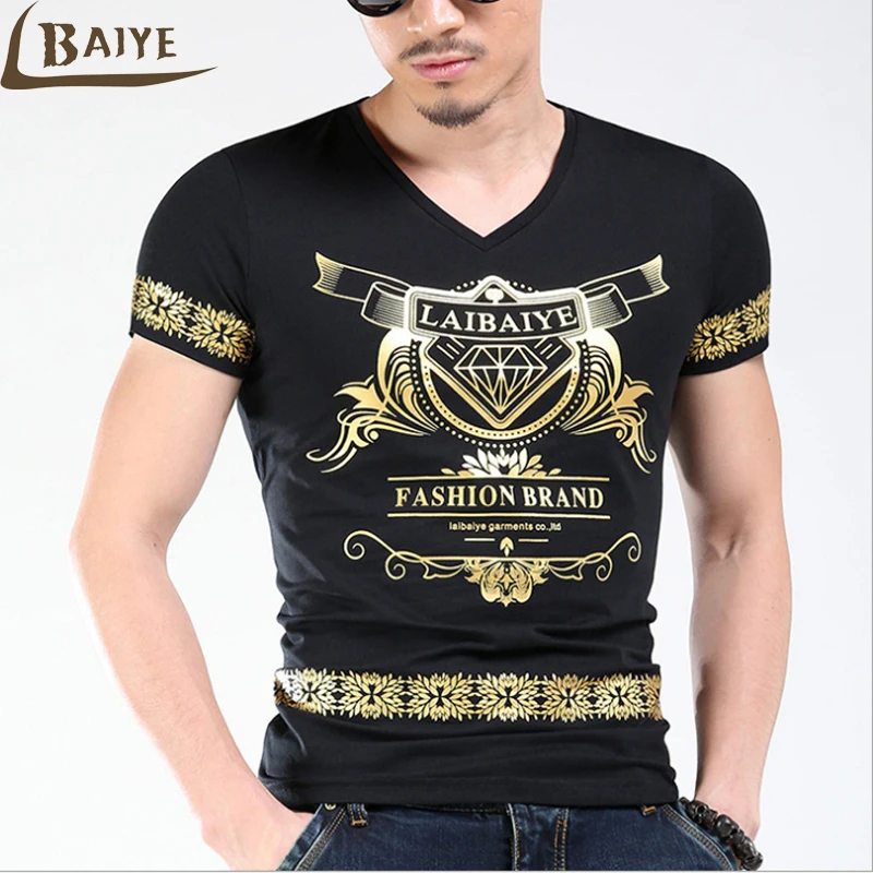 TBAIYE Fashion Slim Print T shirt Men Bronzing Luxury Brand 2016Casual ...