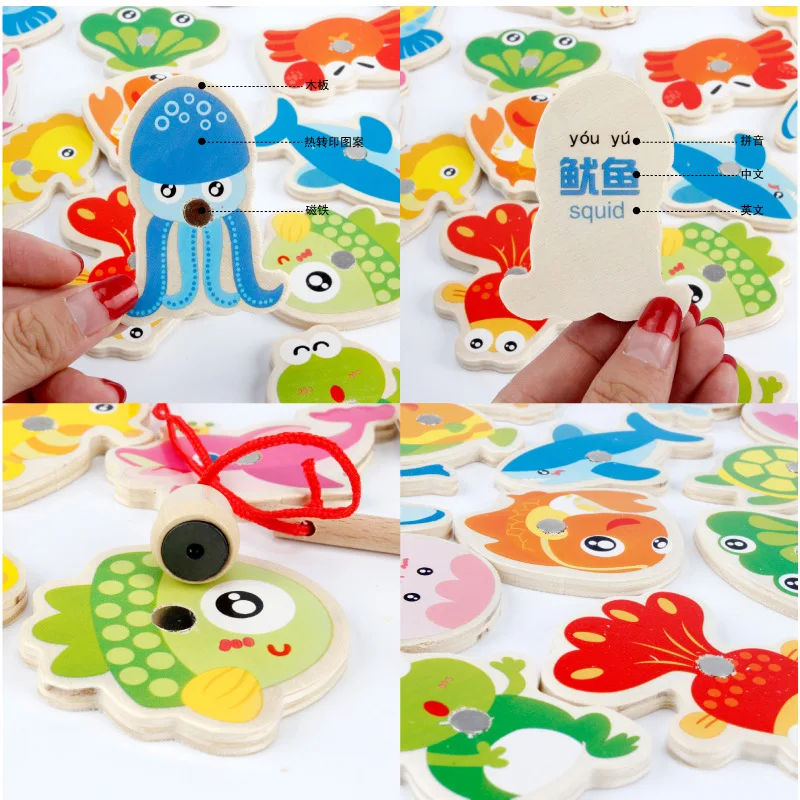 3D Wooden Magnet Fish Puzzle Kids Toys Magnetic Fishing Parent-child Interactive Toy For Children Educational Indoor Fun Game