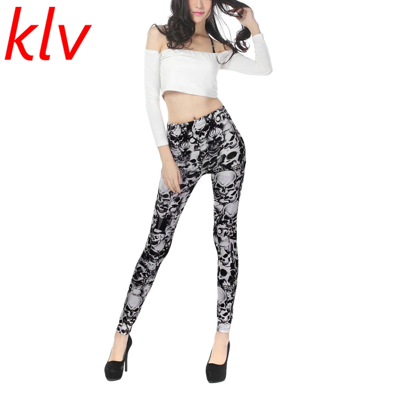 KLV Women fitness leggings Scrawls Skeleton Printed color