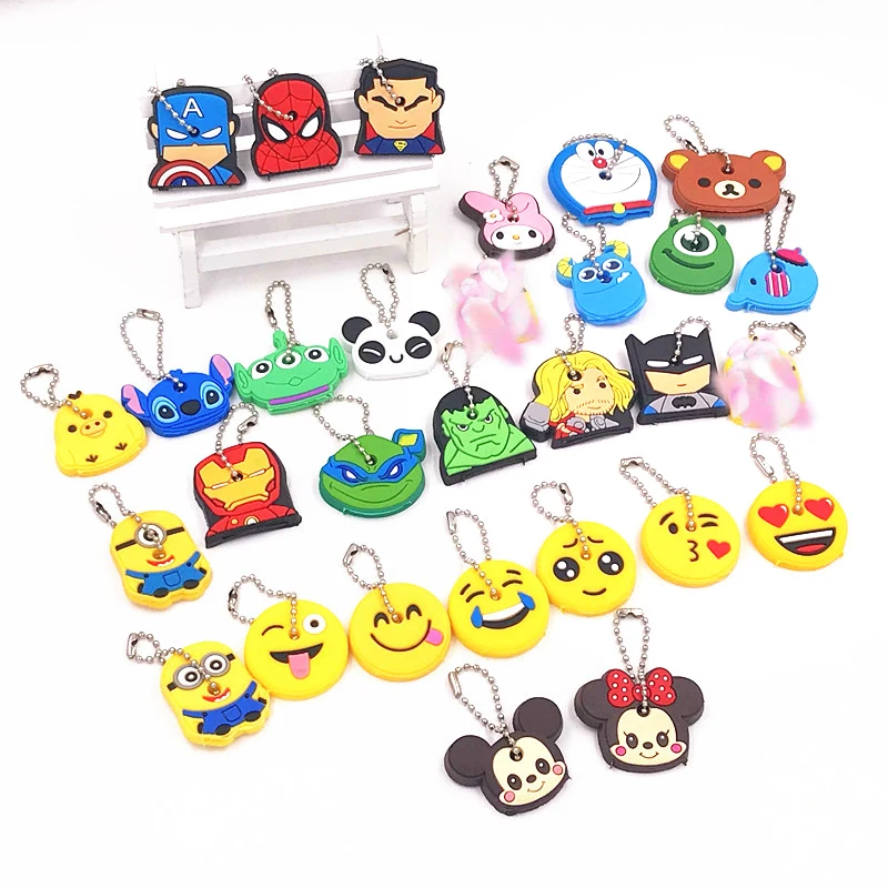 

Mixed 30Pcs/lot Cute Key Cover Emoji Bear The Avenger Mickey Cartoon Keychain Fashion Jewelry Silicone Key Chain Key Ring Holder