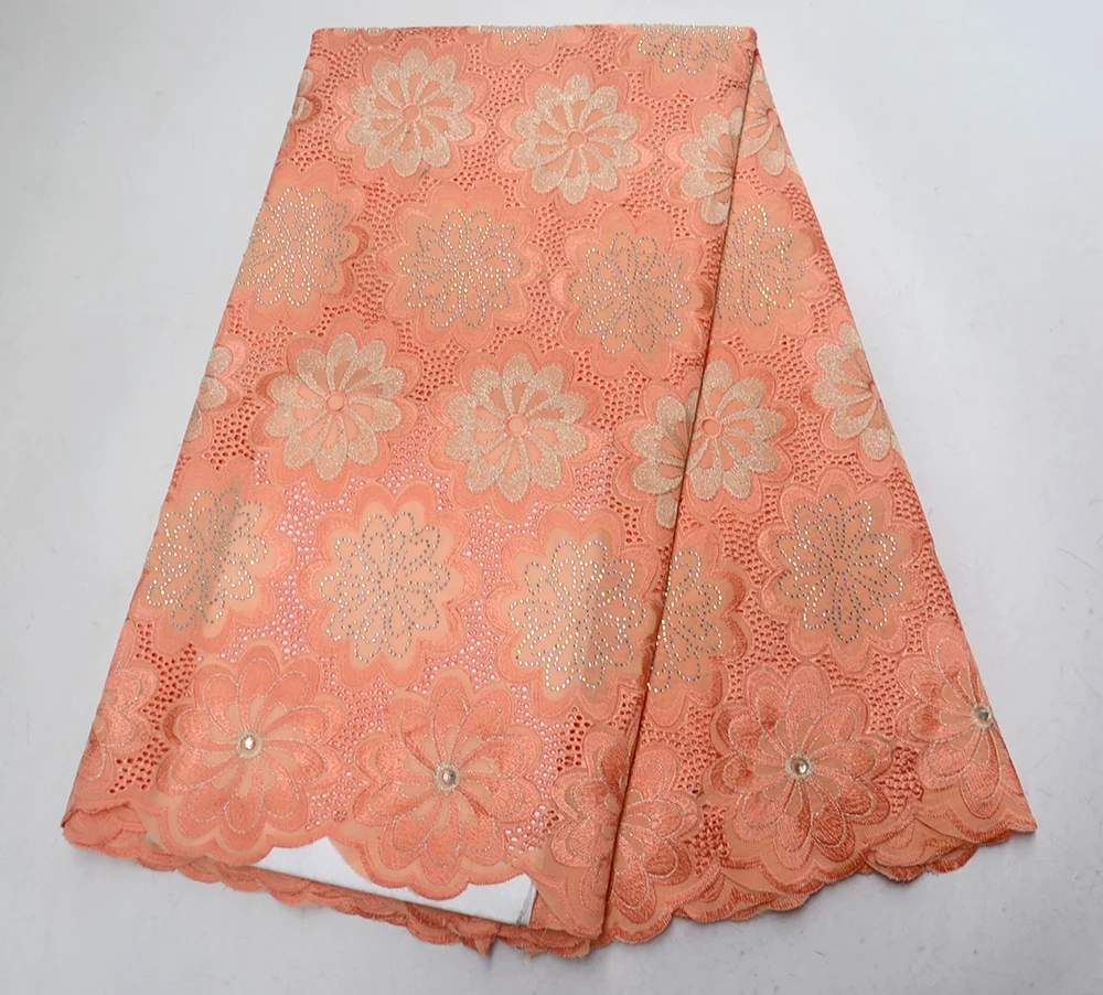 

African embroidered cotton dry lace fabric with stones high quality Swiss voile lace in Switzerland bridal Nigerian wedding lace