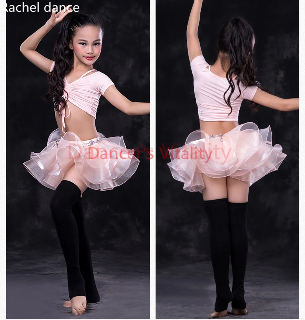 Kids Belly Dance Set Girls Clothes Luxury Suit Modal Short Sleeves Top+Yarn Skirt 2pcs S/M/L | Тематическая одежда и