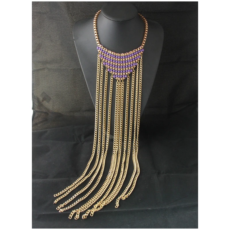 

CirGen Fashion Women Geometric Choker Long Gold Color Box Chain Tassel Pendant Collar Statement Heavy Necklace Jewelry Item,D11