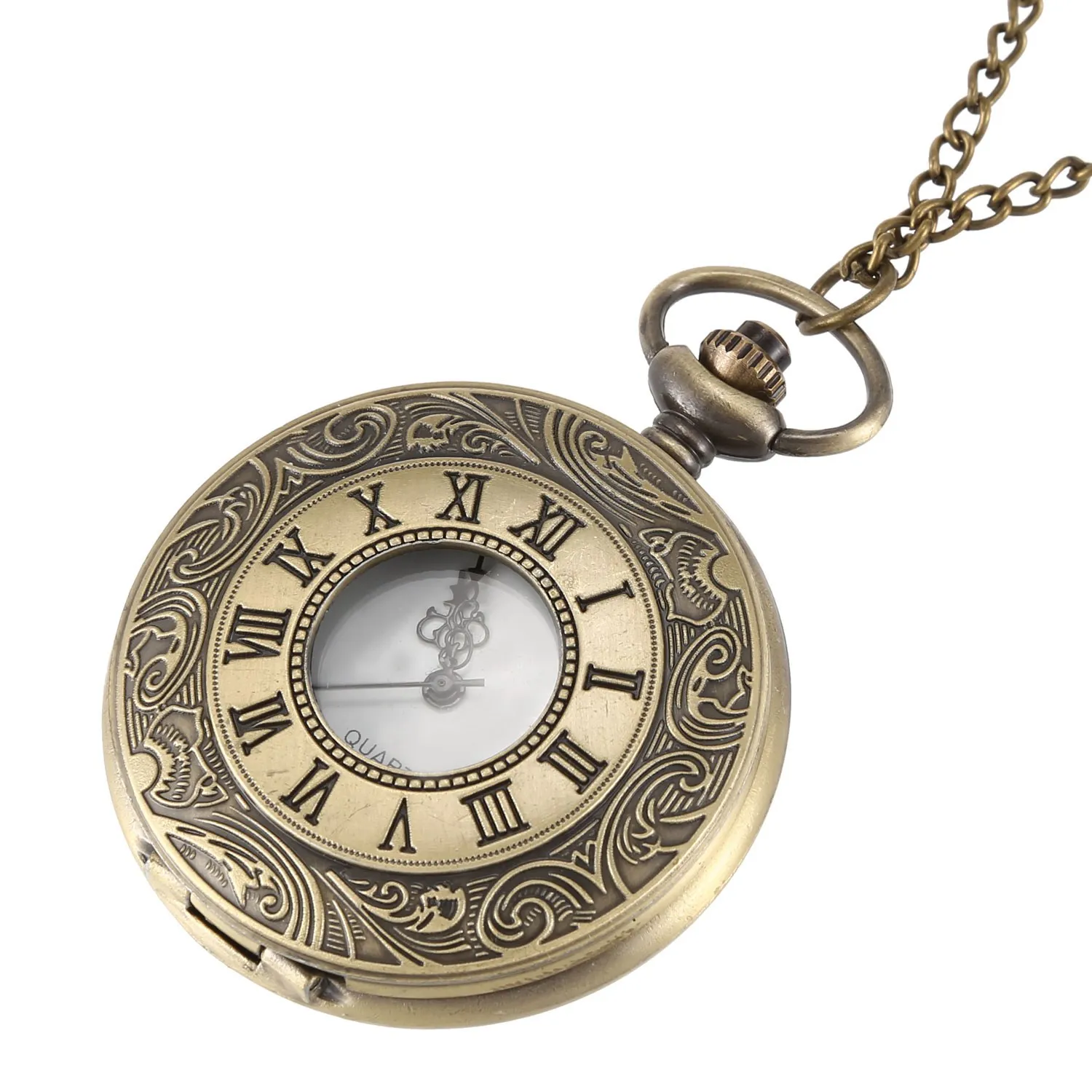 Бронзовые большие гравировка кружева бронзовые римские ожерелье с Цифрами Кварцевые винтажные карманные часы