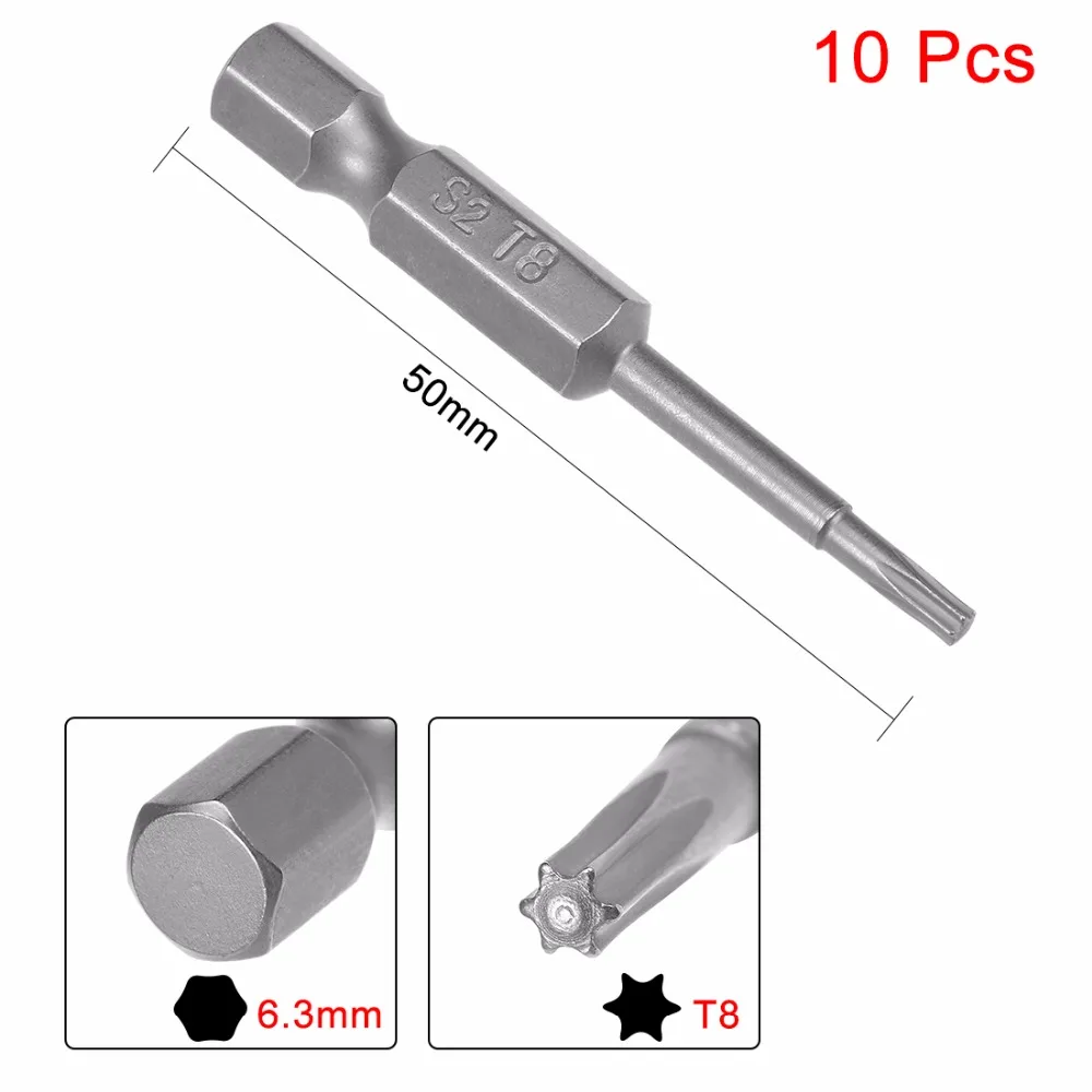 UXCEL 10 шт 50/75 мм длиной 1/4 "Шестигранным хвостовиком T7/6/8/20/25/15 Магнитная звездообразный ключ отвертка Биты S2 для замены крестовая отвертка