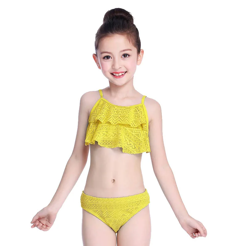 SHEKINI/купальный костюм в горошек из двух предметов; детский купальник бикини для маленьких девочек - Цвет: Yellow