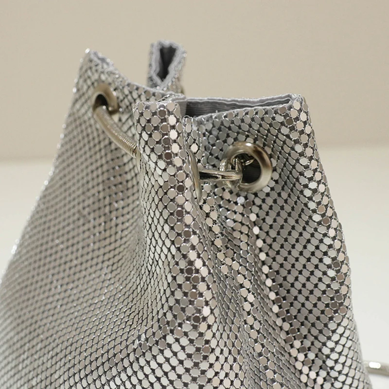 ARPIMALA Chainmail сумка в форме ведра маленькая Серебристая женская мессенджер мини на