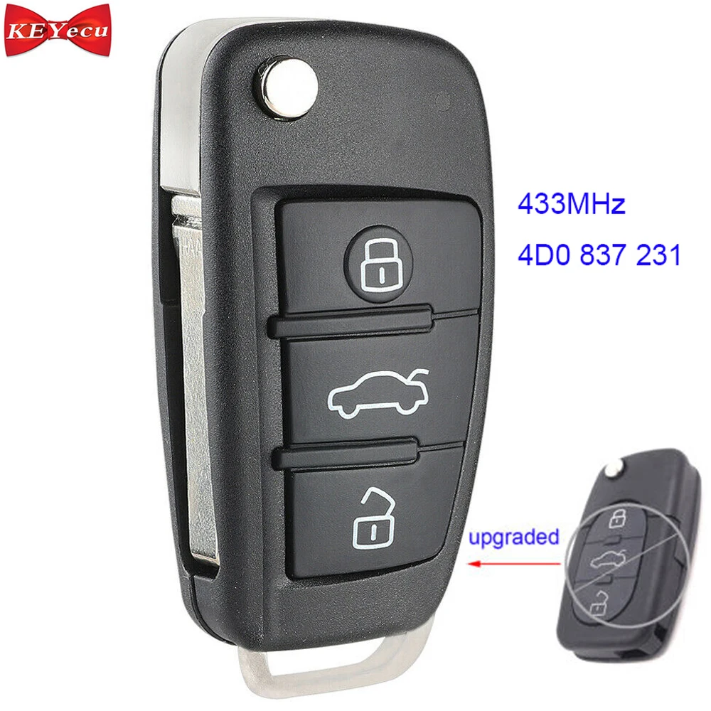 

KEYECU for Audi A2 A3 B5 A4 A6 Quattro RS Modified Remote Control Car Key Fob 433.92MHz FCC ID 4D0 837 231