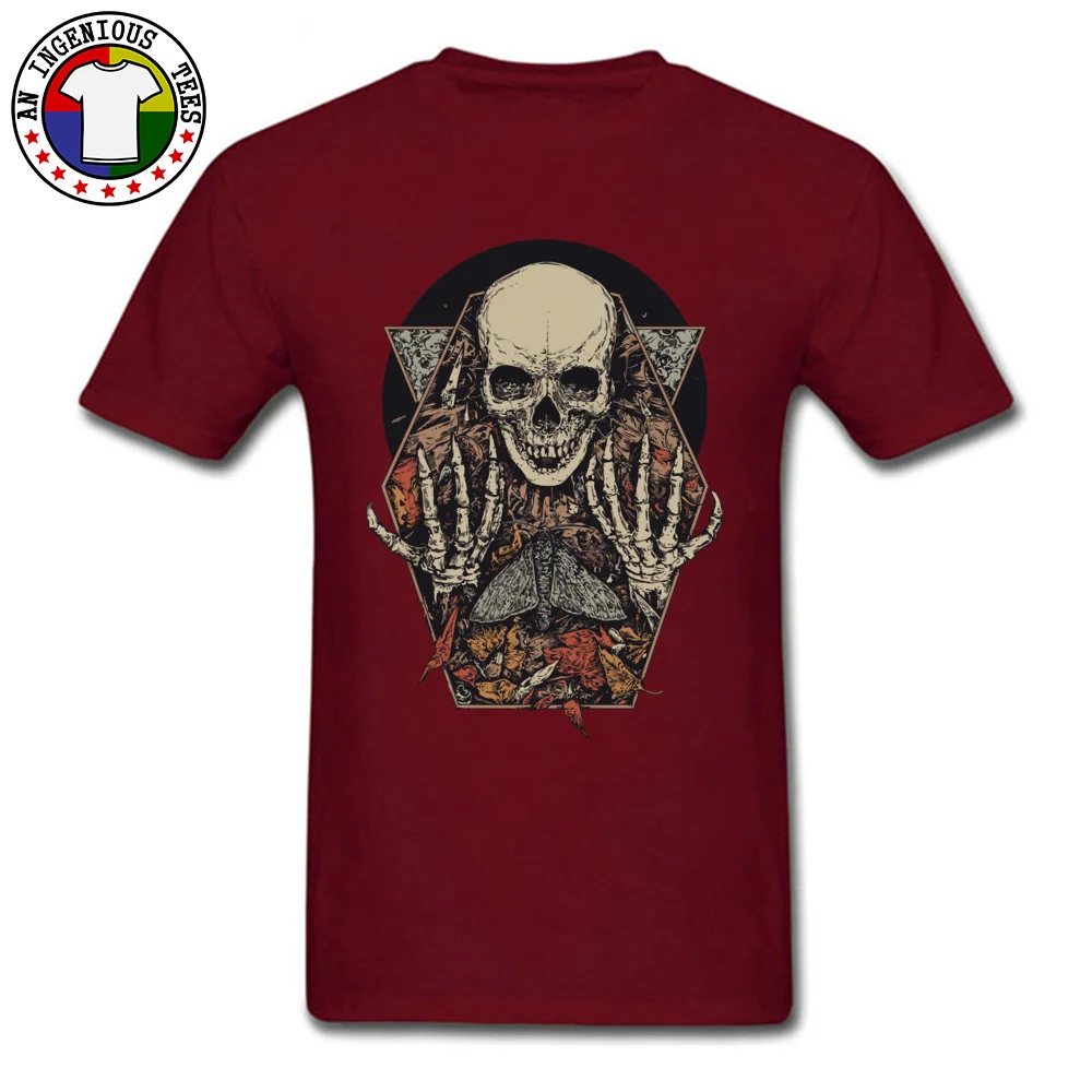 Group Skeleton Skull O Neck T-shirts Summer/Autumn T Shirt Short Sleeve for Men Funny Pure Cotton Street T-Shirt Skeleton Skull maroon