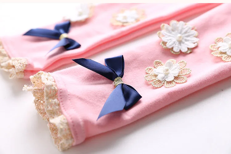 2018 Summer Kids Children Cotton Pink Gray Navy Blue Full Length Capri With Bow Flower Foral Lace Baby Girl Leggings Children (29)