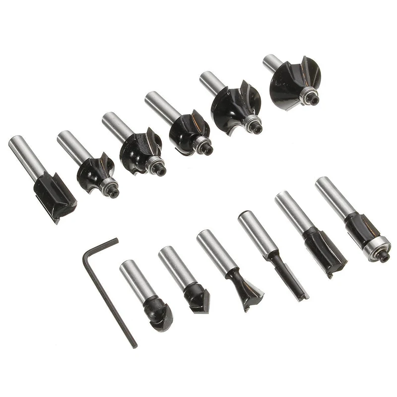 

12pcs Hard Tungsten Carbide Drill Bits 8mm Shank Router Bit Wood Cutter Rotary Bit Tool for Woodworking Engraving Milling Cut