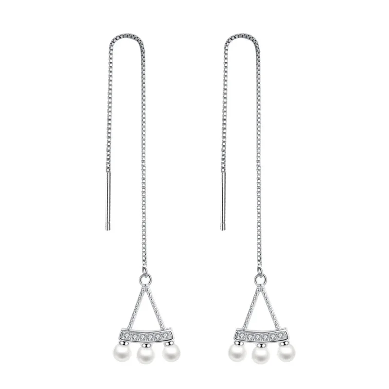

100% 925 sterling silver fashion imitation pearl ladies`long stud earrings women jewelry female Christmas gift drop shipping