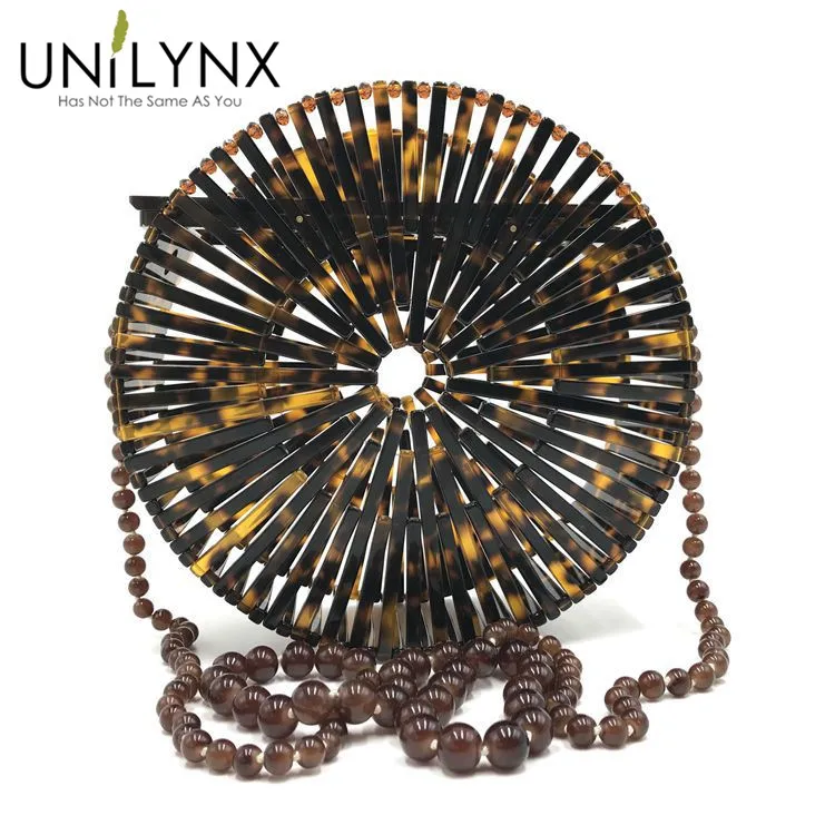 

UNILYNX 2018 Fashion Acrylic circularity Holiday Beach Chic Summer Round Beach Bag Basket Plastic Hollow Bolso Transparent Tote