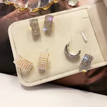 Корейские модные ювелирные изделия, серьги с кристаллами и маленькие золотые металлические серьги-кольца для женщин, подарок