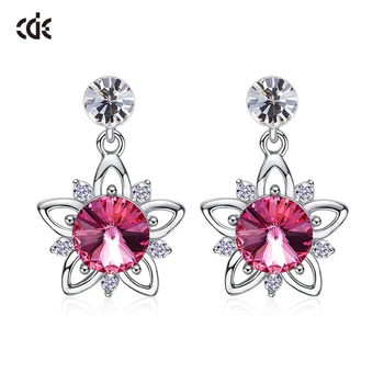 

CDE Embellished with crystals Stud Earrings flower Shape Women 925 sterling silver Earrings fine jewelry Gift