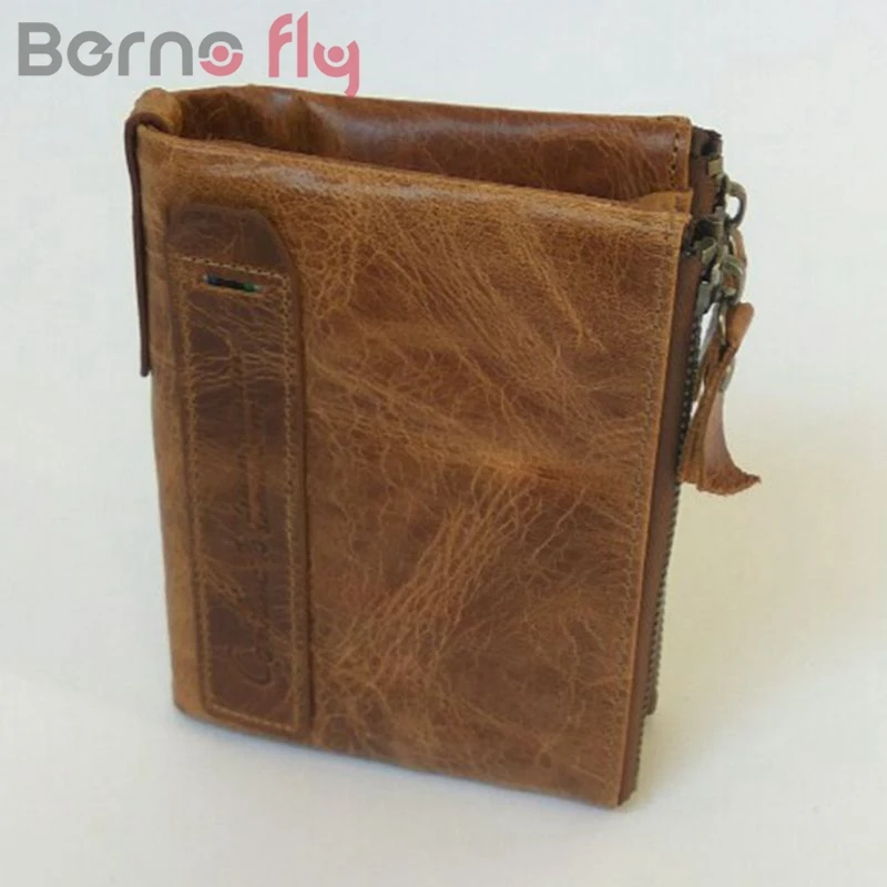 

New hot Genuine Crazy Horse Cowhide Leather Men Wallet Short Coin Purse Small Vintage Wallet Brand zipper hasp purse bag