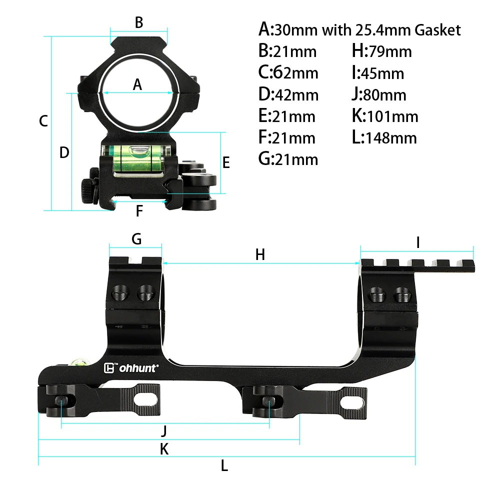 Ohhunt Охота прицел крепление QD интегральное кольцо 25,4 мм/30 мм кольца Пикатинни Вивер база для рейки с пузырьковым уровнем духов для винтовки