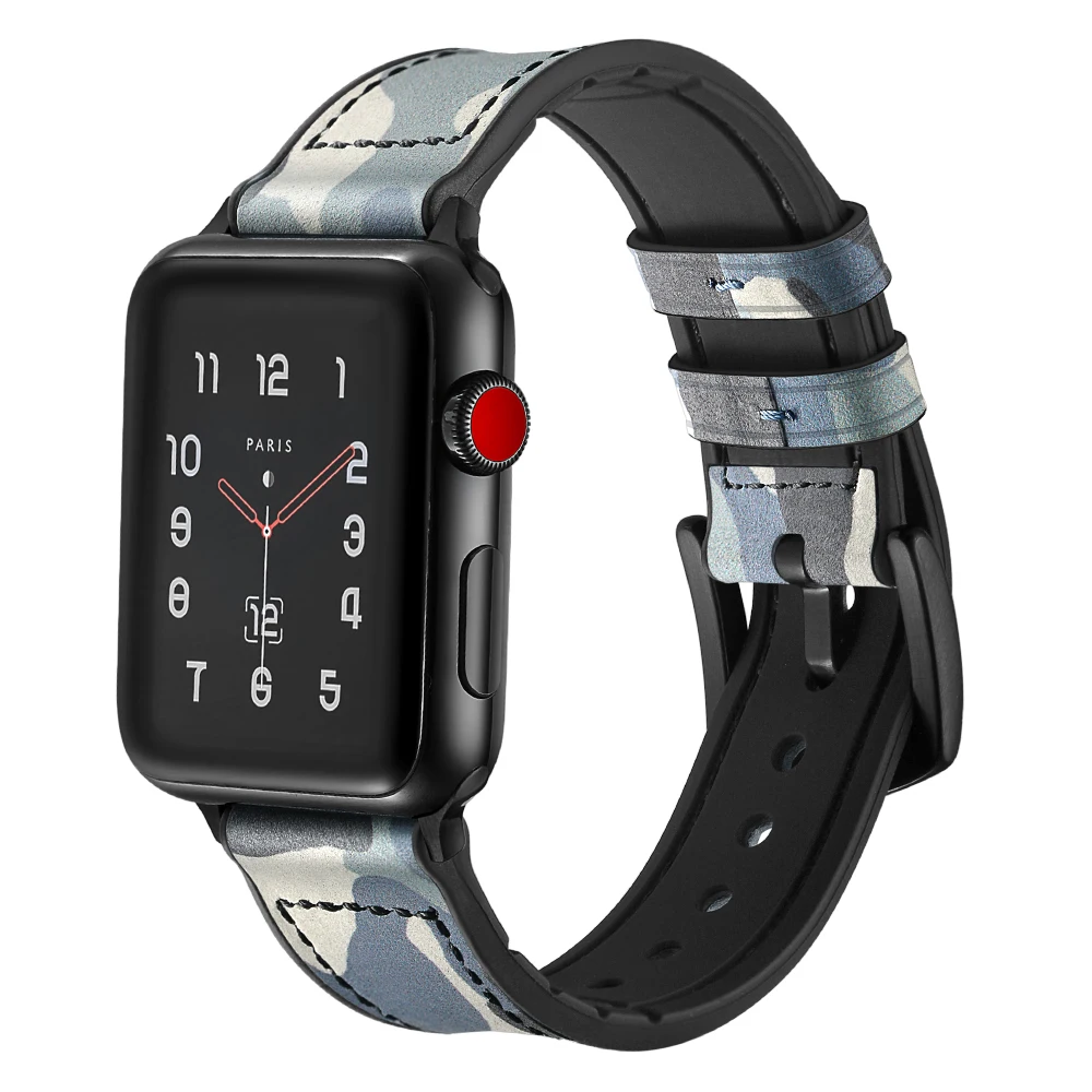 Камуфляжный кожаный ремешок для наручных часов Apple Watch, версии 44/40/38/42 мм силиконовый браслет для наручных часов IWatch серии 4, версия 1, 2, 3, ремешок для мужчин/женщин аксессуар