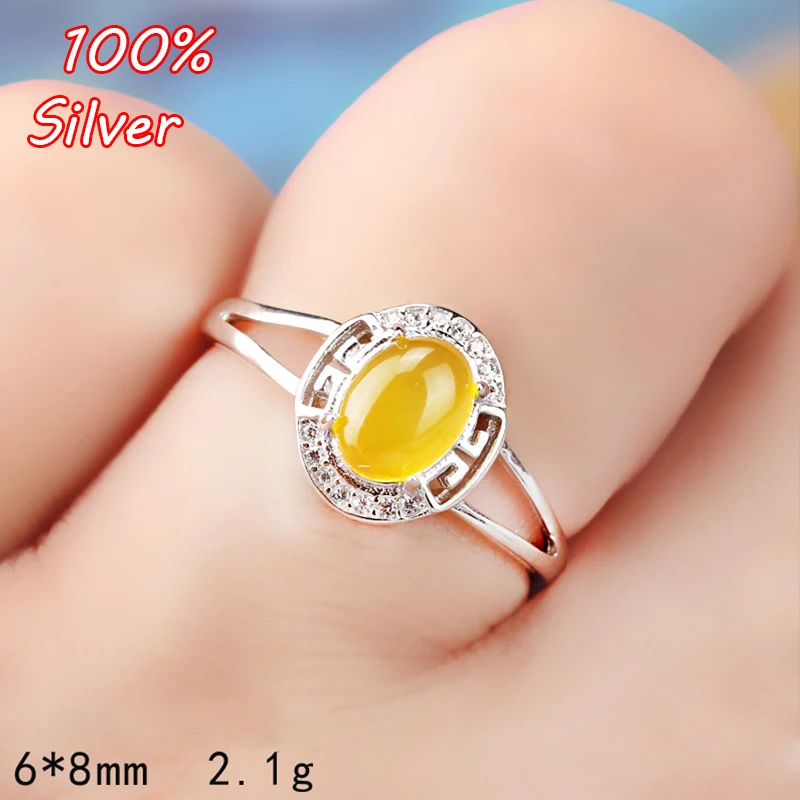 

925 Sterling Silver Adjustable Ring Base Settings With 6*8MM Oval Wax Turquoise Ring Base Blanks Setting DIY Jewelry