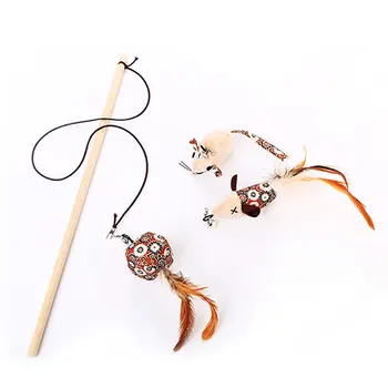 

Pet Cats Toy Teaser Stick Feather Bell String Toy with 3 Catnip Replace Head TB Sale