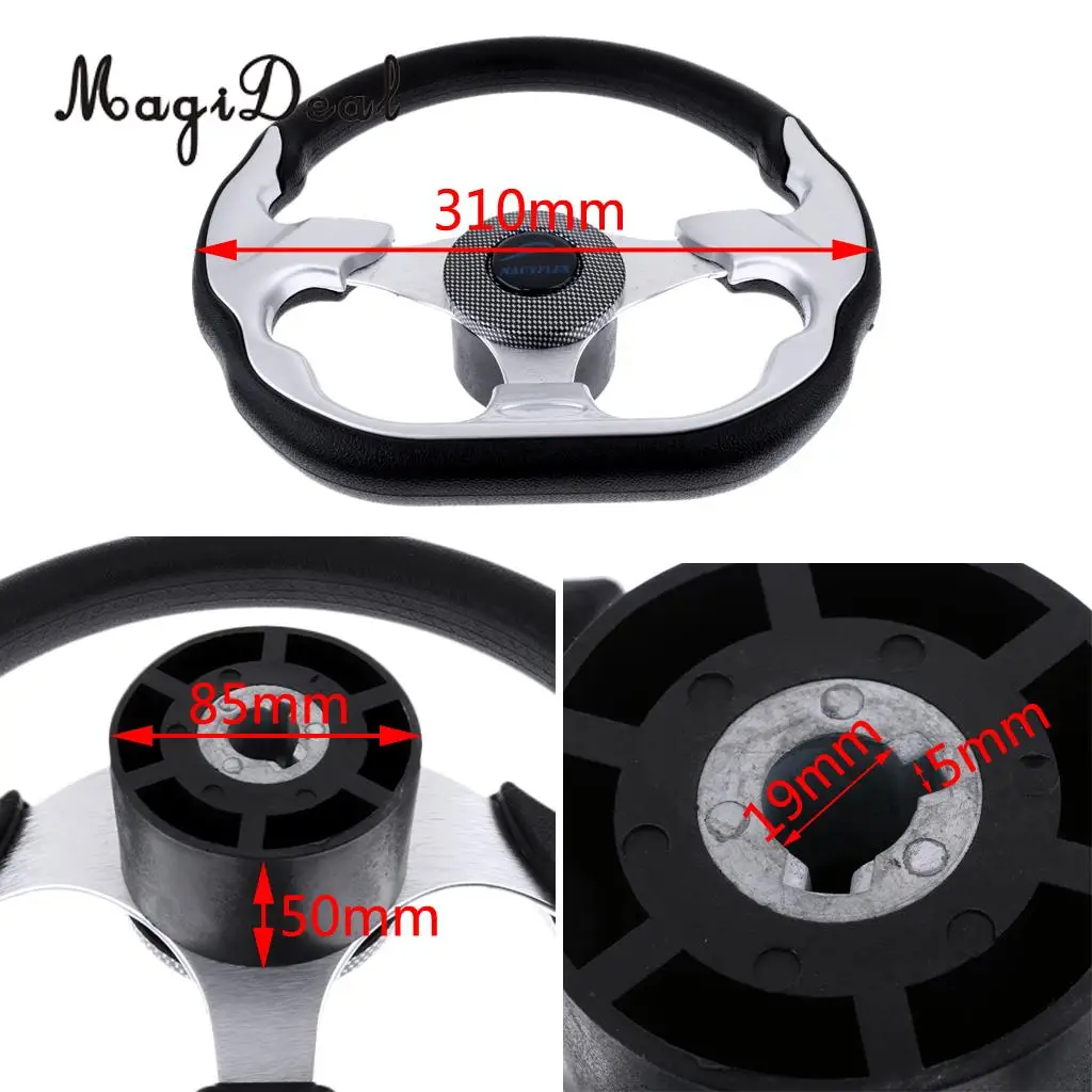 MagiDeal 310mm Aluminum Alloy D Shape Marine Boat Steering Wheel 3/4` Key Way Tapered for Canoe Kayak Fishing Boat Parts Accce