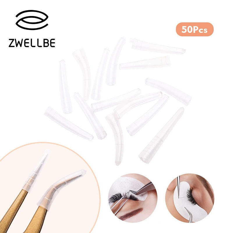 Zwellbe 50 шт./упак. головка пинцета защитный рукав для изогнутых прямые волосы для наращивания ресниц Пинцет для выщипывания бровей силиконовые инструменты для макияжа